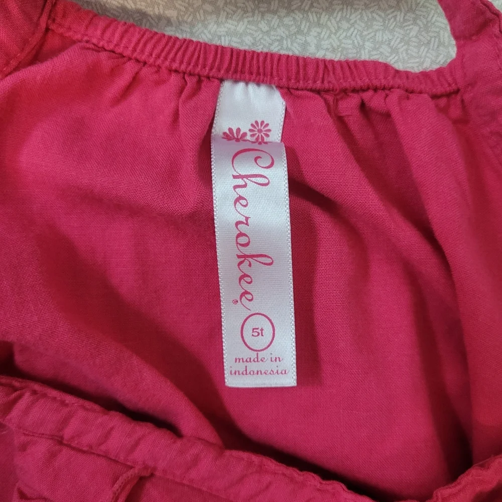 Cherokee Pink Ruffled Romper Jumpsuit, Girls 5t - Picture 7 of 8